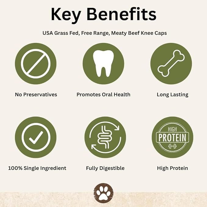 Top Dog Chews - Natural Chews Beef Knee Caps Dog Treat 50Ct - Long Lasting Dog Bones for Aggressive Chewers, Low Fat, High Protein.