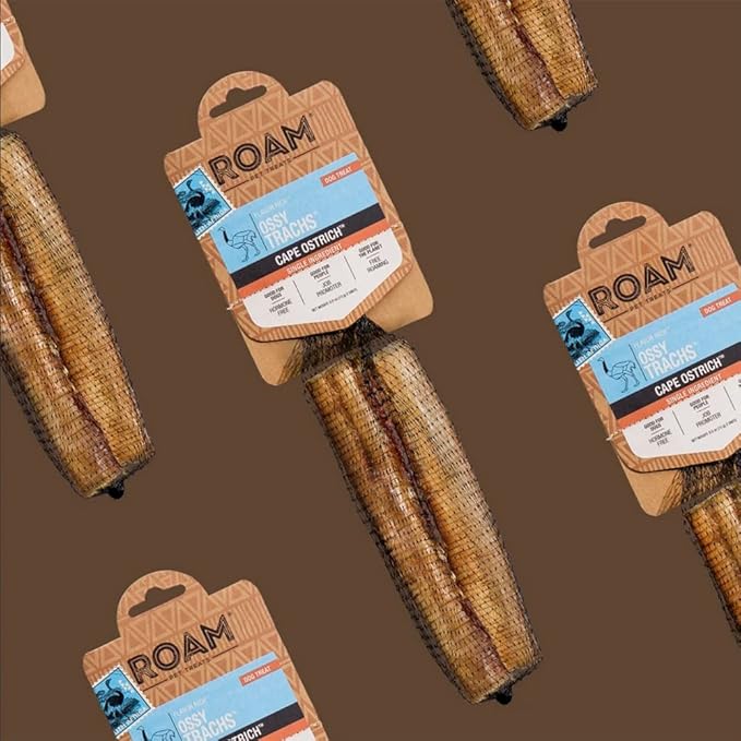 ROAM Pet Treats Ostrich Bone for Dogs Pack of 2 for Medium and Large Breeds – Long Lasting Ostrich Trachea Dog Chews