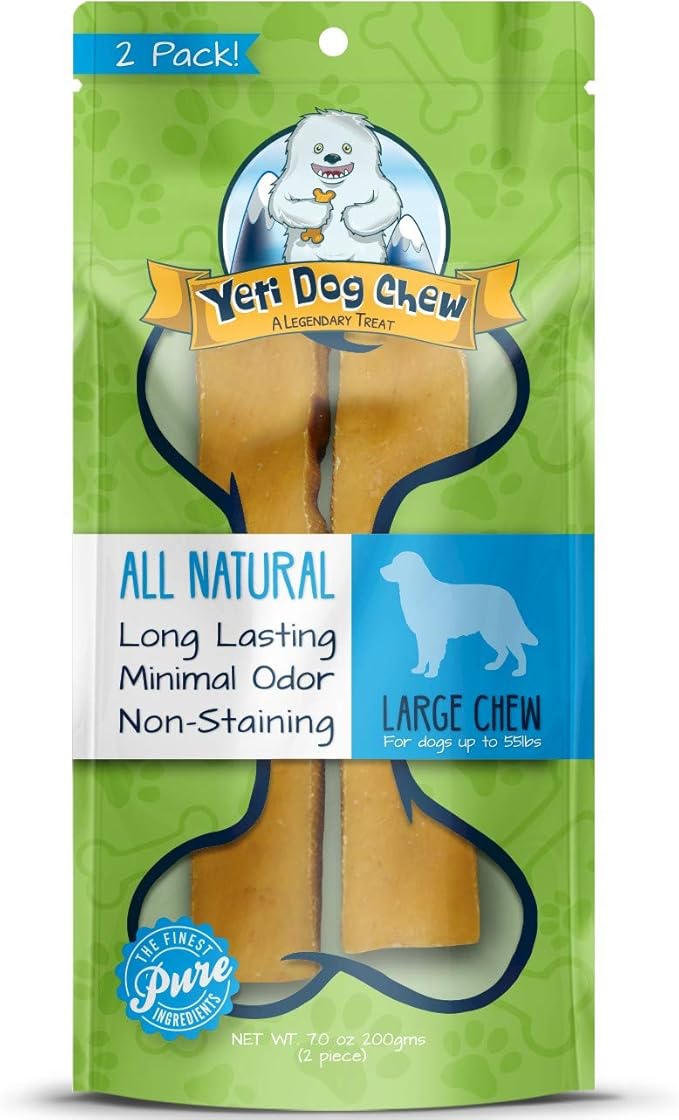 Yeti Dog Chew - Yak Cheese Himalayan Dog Chews - Healthy Long Lasting - Yak Chews for Large, Medium and Small Dogs - Yak Bones for Dogs - Natural Yak Cheese Dog Chews - Large, 7 oz, 2 Piece