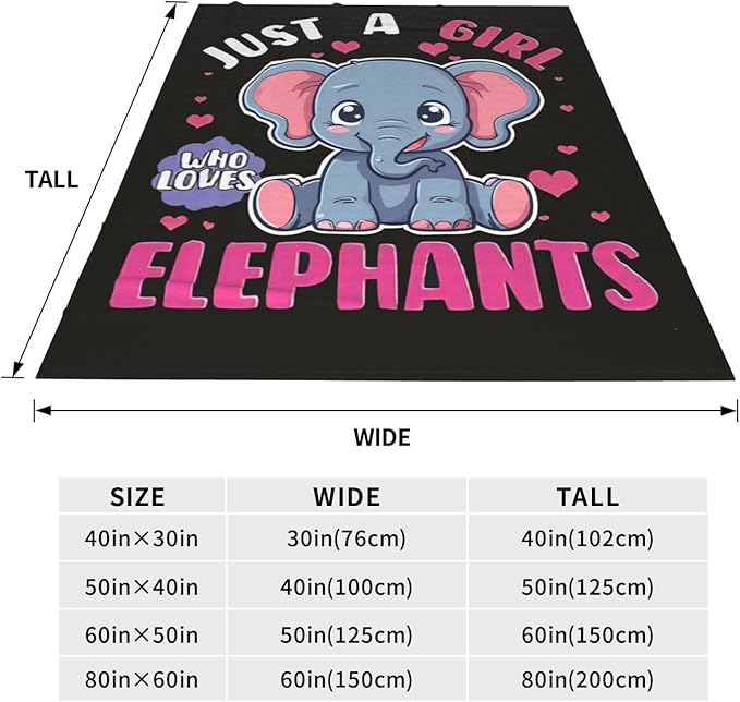 Just A Girl Who Love Elephants Blanket Funny Bady Elephant Decor Throw Blanket Gifts for Girls Boys Super Warm Soft Plush Fleece Flannel Blanket Couch Bedding Blanket for Adults Kids Women Men 80"X60"