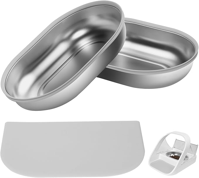 Stainless Steel Bowl for Automatic Microchip Cat Pet Feeder, Design for Keeping Food Fresh and Reducing Odor, 2 Pcs+1 Grey Mat