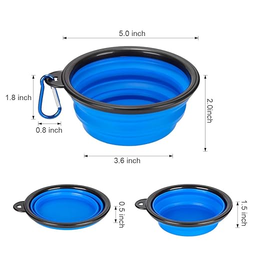 2 Pack Large Size Collapsible Dog Bowl, Food Grade Silicone BPA Free, with Carabiner Clip Foldable Expandable Cup Dish for Pet Cat Food Water Feeding Portable Travel Bowl (Blue & Green)