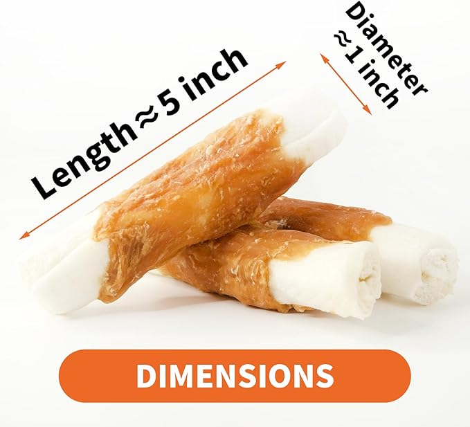 Dog Treats Chews, Chicken Wrapped Rawhide Sticks - Dog Snacks, High Protein, Free Grain & for Medium Large Dogs, 4.23 oz(4 Count)