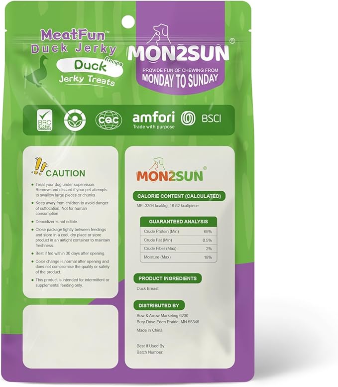 MON2SUN Dog Treats Duck Jerky, Single-Ingredient, Rawhide-Free, High Protein, Low Fat, Training Treats for Small to Large Dogs, 14.1 oz