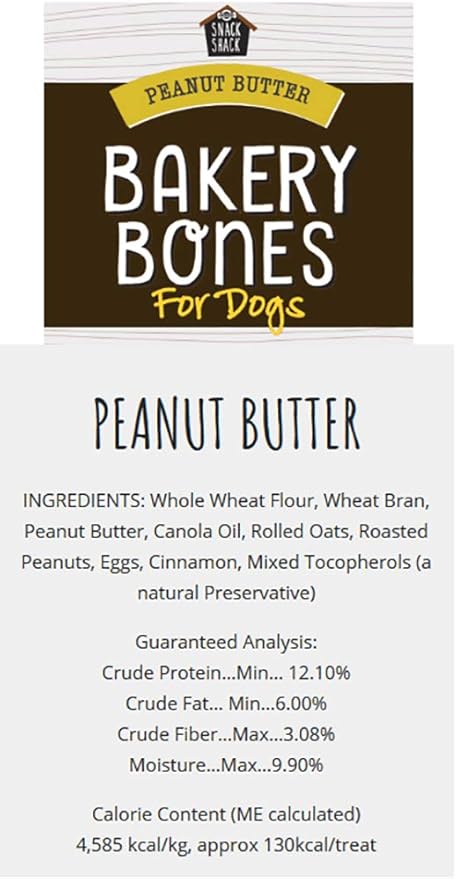 Cosmo's Snack Shack Peanut Butter Bakery Bone - All Natural Dog Treat - Made in USA (24 Count Pack of 1)