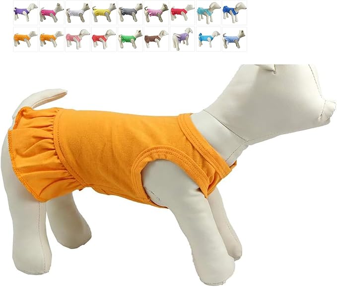 Pet Clothes Small Dog Clothing Blank Color Sport Dress T-Shirts Tee Dresses Tanks Top for Small Size Female Dogs Summer Spring Pet Costumes 100% Cotton (M, Orange)
