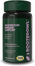 Rooted Owl Natural Immunity - Cat and Dog Immune Support - Triple Mushroom Supplement for Dogs & Cats with Reishi, Shiitake and Maitake Mushrooms - 60/ct Vegan Capsules