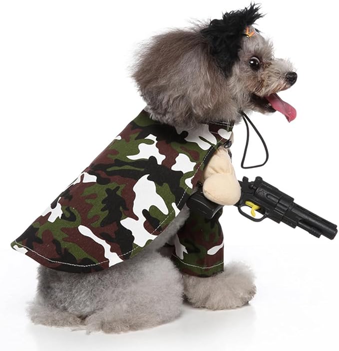 Puppy Mercenary Dog Costume, Pet Cosplay Clothes Halloween Christmas Funny Party Costume for Cats and Small Dogs