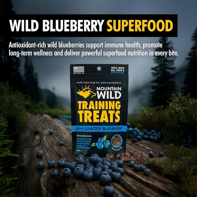 High Country Wild Blueberry Elk & Venison Training Dog Treats - Natural Grain-Free Puppy & Dog Snacks - Protein for Training & Reward - No Fillers, No Artificial Preservatives, 4oz 3 Packs