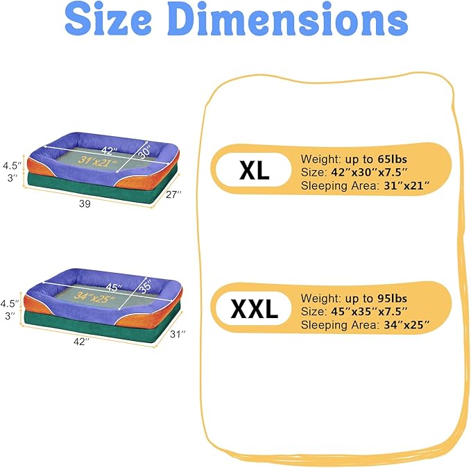 Chez Paw Extra Large Dog Bed Orthopedic - XL Orthopedic Dog Beds Waterproof Pet Couch Memory Foam Sofa Bolster with Removable Cover - 42 x 30
