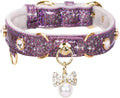 PetsHome Cat Collar, Dog Collar, [Bling Rhinestones] PU Leather Adjustable Pet Collar with Luxury Pendant for Cat and Small Dog Extra Small Purple