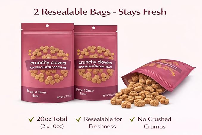 Grain Free Bacon Cheese Dog Treats - Crunchy Dog Biscuits, Low Calorie Training Treats for Dogs - Clover-Shaped Dog Cookies for All Breeds & Puppies, No Wheat Corn Soy - 20oz