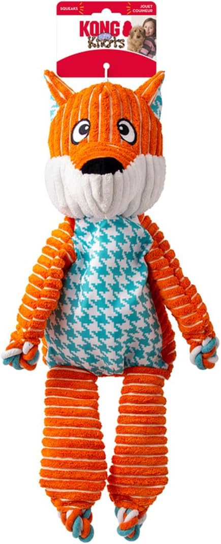 KONG Floppy Knots - Durable No‑Stuffing Squeaky Rope & Plush Dog Toy - for Teething, Playing (Fox, Extra Large)