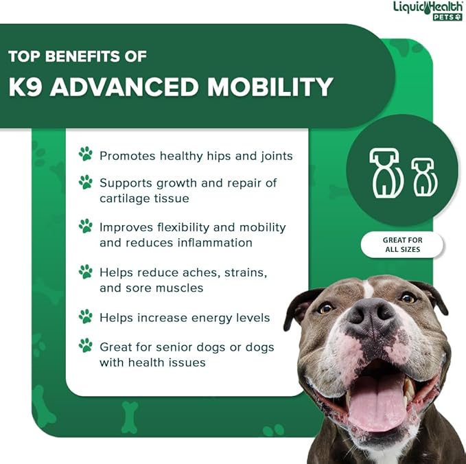 LIQUIDHEALTH Pets K9 Advanced Mobility Liquid Glucosamine Level 5000 for Large Dogs with Chondroitin, MSM, Boswellia Serrata - Dog Hip & Joint Health Vitamins, Pet Joint Oil Juice - USA Made (3 Pack)