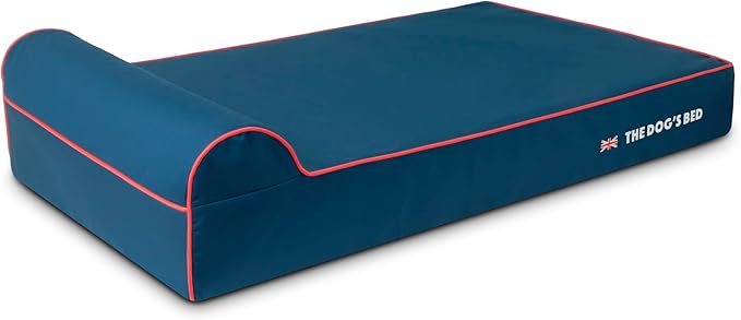 The Dog’s Bed Orthopedic Memory Foam Dog Bed with Headrest, Calming Surface – CertiPUR-Certified Foam, Oxford Fabric, Blue with Red Trim UK Flag, XL, 6-Inch