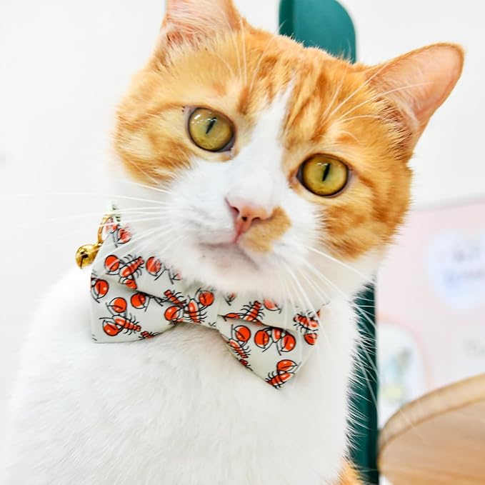Cat Collar Bow Set, Red Crab, Wedding/Birthday Breakaway Collar Bowtie for Kitten/Cat