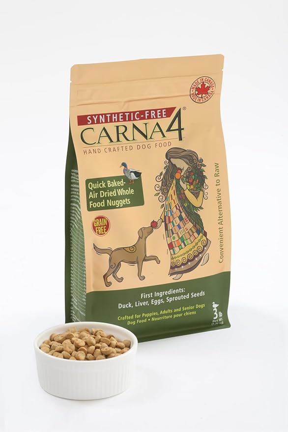 CARNA4 Air Dried Dog Food, Duck Recipe, Quick Baked Whole Food Nutrition with Sprouted Seeds, Natural Probiotics & Enzymes, No Synthetics, Grain-Free - 13lbs