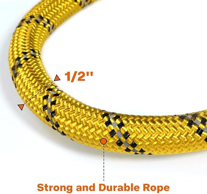 Taglory Rope Dog Leash 4 FT with Comfortable Padded Handle, Highly Reflective Threads Leash and Anti-Tangle Clip for Walking Medium Large Dogs, 1/2 inch, Yellow
