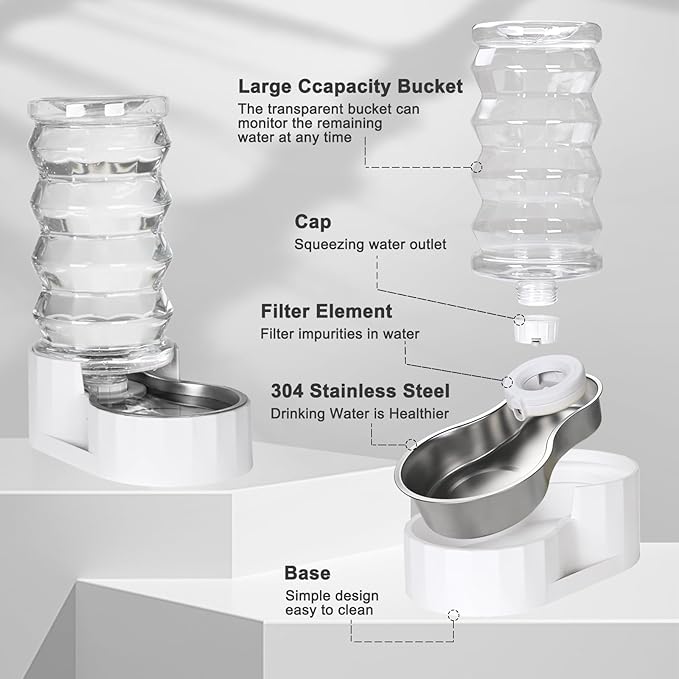 RIZZARI Gravity Dog Water Dispenser: Ion Exchange System with Activated Carbon-Helps Prevent Urinary Stones-8L Large Auto-Refill Stainless Steel Pet Waterer for Busy Owners-Living Room-Backyard