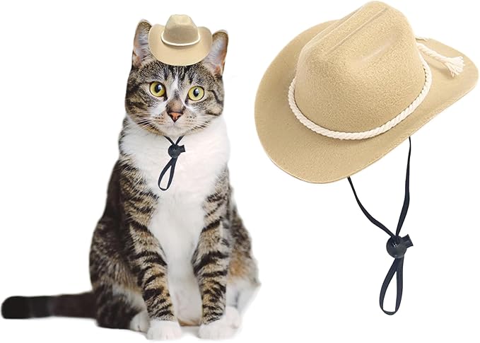 Dog Cowboy Hat Cat Cowboy Hat Pet Cowboy Costume Mini Cowboy Hat for Dogs Cat Holiday Halloween Pet Party Decoration (Khaki-style3, Small)
