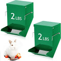 Maxcheck 2 Pcs Rabbit Feeder for Cages Small Animal Food Pellet Dispenser with Lid Metal Chicken Grit Oyster Shell Squirrel Feeders Outside(4.7 Inches,Mesh Bottom,Green)