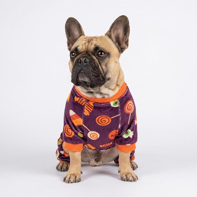 Fitwarm Halloween Candy Dog Pajamas, Funny Costumes for Small Dogs Boy Girl, Pet Outfit, Purple, Orange, XXL