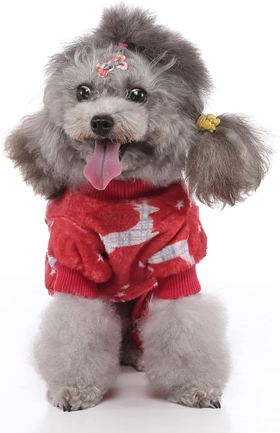 XIAOYU Christmas Dog Pajamas Soft Warm Pet Clothes Cat Apparel Winter Holiday Costumes for Small Dog Cat, Christmas Deer, S