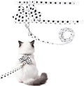 Cat Harness and Leash Set, Sweet Bow Accent Kitten Collar, Escape Proof Small Dog Harness, Cute Polka Dot Print Puppy Collar, Boy Girl Dog Leash for Cats Small Dogs Outdoor Walking (White, M)