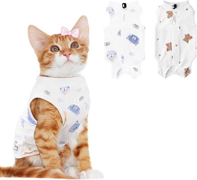 2 PCS Cat Recovery Suit Female Cat Onesie for Cats After Surgery Spay Abdominal Wounds, Kitten Recovery Suit Female Breathable E-Collar Alternative Kitten Onesie Anti Licking Large