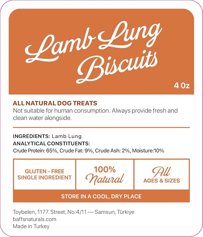 Lamb Lung Dog Treats - Lung Biscuits | 100% Natural Single Ingredients Dog Treats | Crunchy Gluten Free Lung Dog Snacks | High Protein Low Fat Biscuits for All Breeds | Healthy Pet Treats Snacks | 4oz