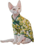 Traditional Culture Sphynx Hairless Cat Cotton T-Shirts Cat Clothes Pet Sweater Cat Vest Pet Clothes Kitten Shirts Cats & Small Dogs Apparel (White Petunia Chi-Pao, XXL (13-15 lbs))