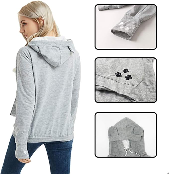 Women Pet Carrier Sweatshirt Puppy Kitten Holding Hoodies Long Sleeve Pouch Tops