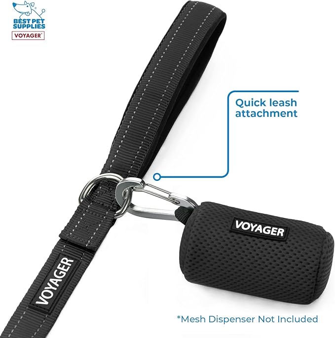 Voyager Reflective Dog Leash with Neoprene Handle, 5ft Long, Supports Small, Medium, and Large Breed Puppies, Cute and Heavy Duty for Walking, Running, and Training - Black (Leash), S (Pack of 2)