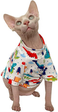 Sphynx Hairless Cat Summer Cotton T-Shirts Cat Vest Pet Clothes,Round Collar Vest Kitten Shirts Sleeveless, Cats & Small Dogs Apparel (Dinosaur, Small)