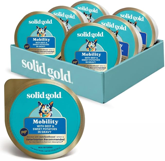 Solid Gold Wet Dog Food Topper & Meal Cups - W/Beef & Sweet Potato for Hip & Joint Support, Sensitive Stomachs & Gut Health - for Puppy, Adult & Senior Small Breed & Large Breed Dogs - 3.5oz/6 Pack