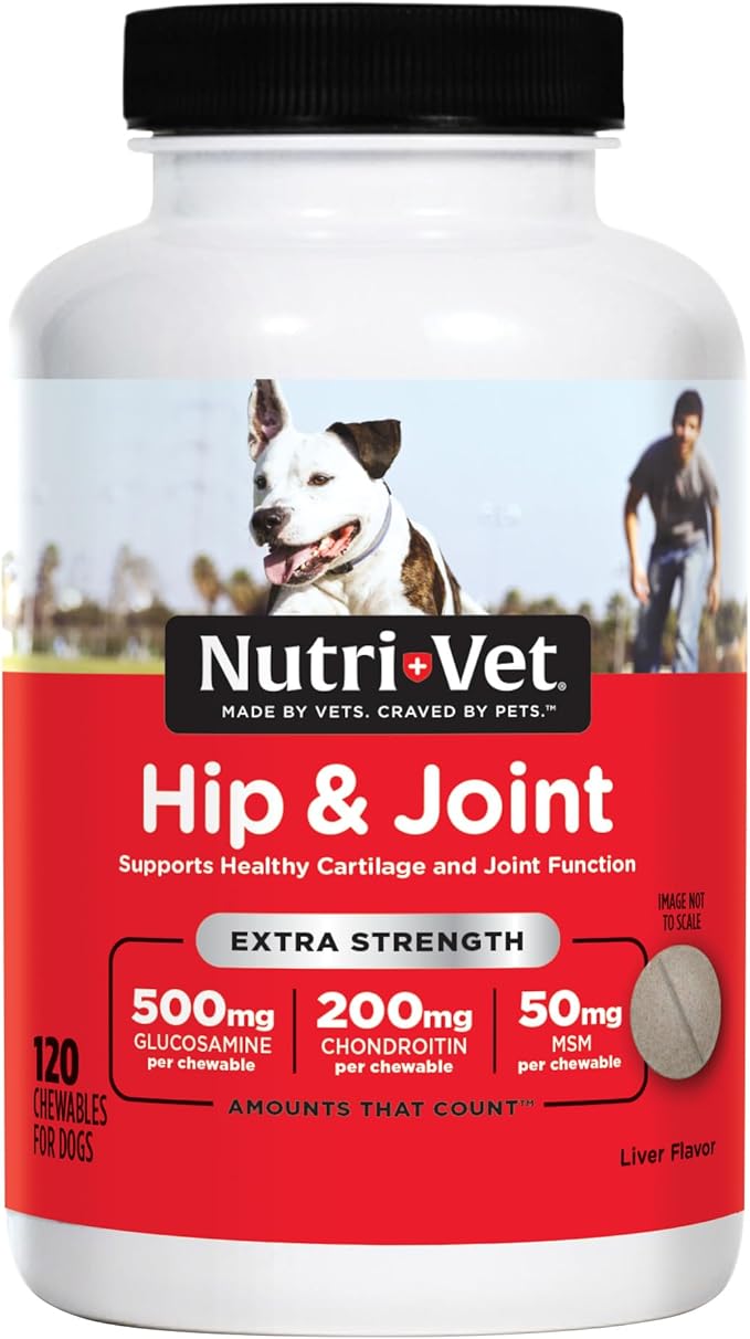Nutri-Vet Extra Strength Hip & Joint Supplement for Dogs, Puppy Supplements, Dog Joint Supplement, Contains 500mg of Glucosamine, 200mg of Chondroitin, 50mg of MSM, Puppy Essentials, 120 Tablets