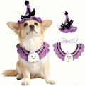 Halloween Cat Costume & Dog Outfit – Handmade Purple Witch Hat & Cute Ghost Cat Clothes, Adjustable Pet Outfit for Rabbits,Cats &Small Dogs, Lightweight & Breathable, Festive Pet Accessories
