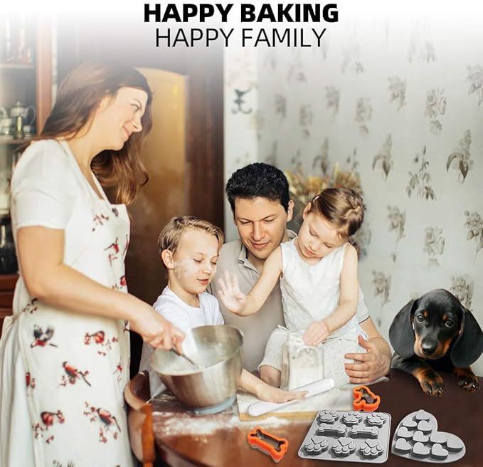 55 Pcs Dog Treat Maker, Make Your Own Dog Treats Kit for Kids, Including 2 Cookie Cutters and Mold, 2 Recipes Book, 24 Bags, etc.