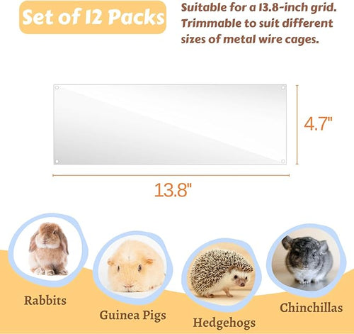 12 Pcs Cage Guard 13.8"x4.7" with Zip Ties Scatter Guard Clear Cage Liner Flexible Side Lining for Rabbit Guinea Pig C&C Metal Wire Playpen