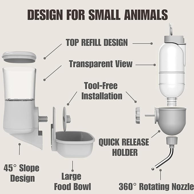 Automatic Pet Food Water Dispenser, Auto Gravity Pet Feeder Water Bottle Set for Crate Cage for Puppy Cat Rabbit Guinea Pigs Chinchilla Ferret Hedgehog (Blue)
