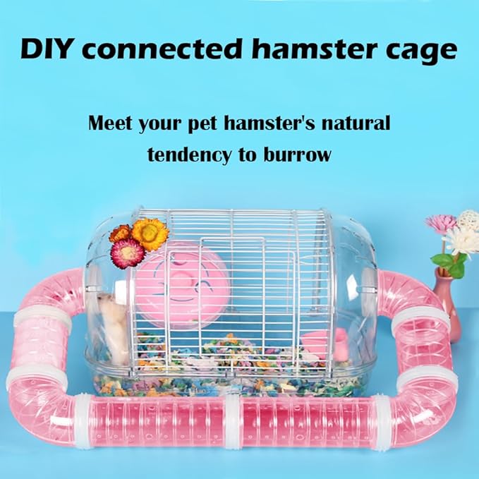 2Hamster Tubes Kits, IBEQUEM Hamster Tunnel Adventure External Pipe, Transparent DIY Creative Connection Cage & Accessories, Hamster Wheel for Pet Mouse Rat Small Animal (Blue)