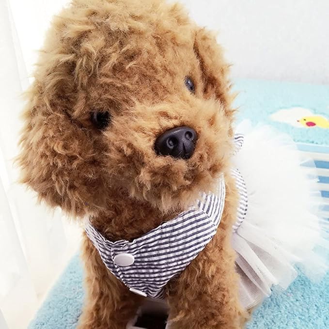 Dog Dresses, Fashion Pet Dog Clothes, Striped Mesh Puppy Dogs Princess Dresses (Blue, X-Large)