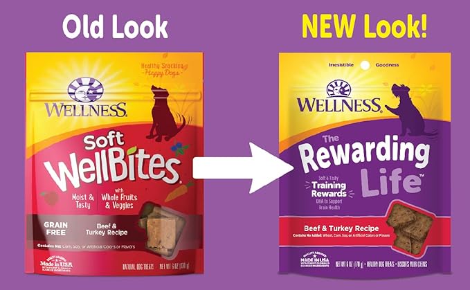 Wellness-Wellbites Natural Grain Free Soft Dog Treats, 4 Flavor ( Beef & Turkey , Chicken & Venison , Chicken & Lamp, Turkey & Duck) 6 oz