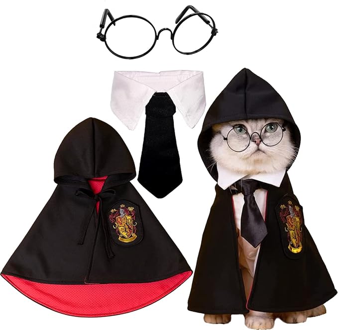 Dog Cat Costumes with Glasses and Neckties,Cosplay Costume Set Perfect for Party and Gifts for Cat Dog (Gryffindor, Small)