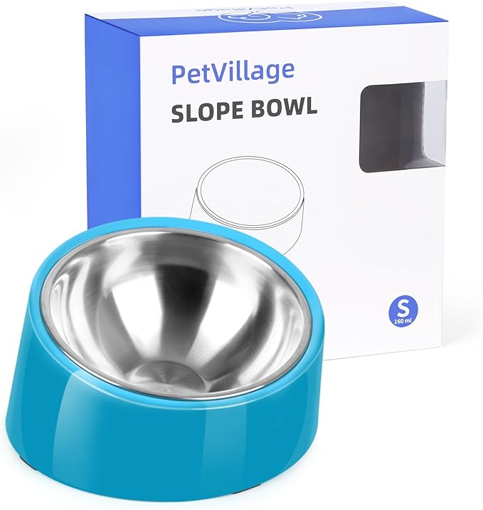 Tilted Dog Bowl Non-Slip & Non-Spill Pet Feeder with Elevated Detachable Melamine Stand, Easy to Get Food Dog Dish, S/100ml Blue