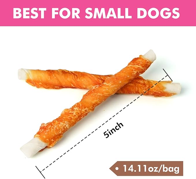 Dog Treats, 5 Inch Chicken Wrapped Rawhide Sticks for Dogs, Teeth Cleaning Dog Chew Snacks for Puppy and Small Dogs, 14.1oz