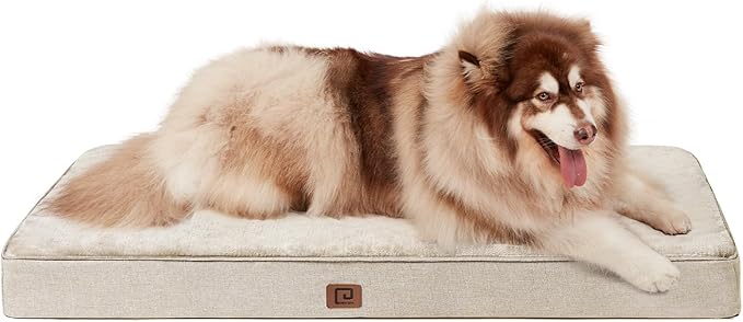 EHEYCIGA Orthopedic Dog Bed Waterproof 47"x29", Memory Foam Pet Bed for XXLarge Dog Bed, Washable Pet Mat with Removable Cover, Beige