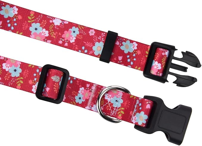 Dog Collar with Bohemia Floral Tribal Geometric Patterns - Soft Ethnic Style Collar Adjustable for Small Medium Large Dogs(Red Flower,XS)