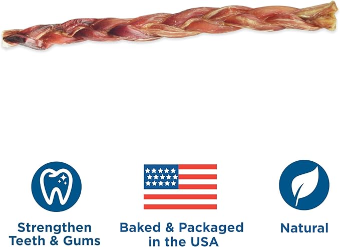 Best Bully Sticks Natural XL Braided Bully Sticks for Large Dogs - 12 Inch, 10 Count (Pack of 1) - 100% Free-Range Grass-Fed Beef, Single-Ingredient, Grain and Rawhide Free Long Lasting Dog Chews