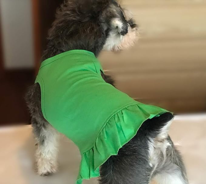 Pet Clothes Small Dog Clothing Blank Color Sport Dress T-Shirts Tee Dresses Tanks Top for Small Size Female Dogs Summer Spring Pet Costumes 100% Cotton (L, Green)